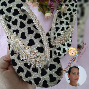 Chinelo Customizado Cabedal Folhas - Jamille Custódio