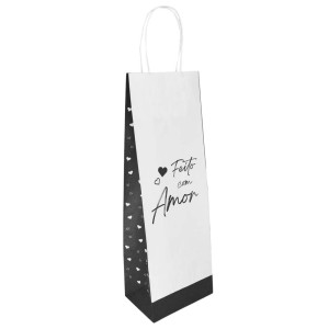 Sacola, 12cm x 36cm, Feito com Amor, Corações, Branco