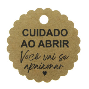 Tag Cuidado ao Abrir Você vai se Apaixonar, 5cm, Kraft