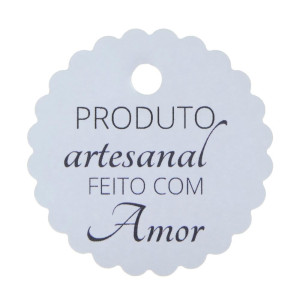 Tag Produto Artesanal feito com Amor, 5cm, Branco