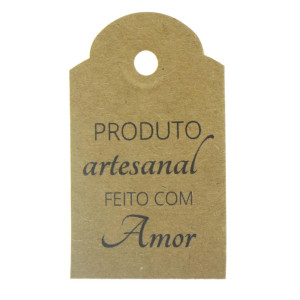 Tag Produto Artesanal feito com Amor, 6.5cm x 4cm, Kraft