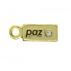 Pingente, Plaquinha Paz, Ouro/Cristal