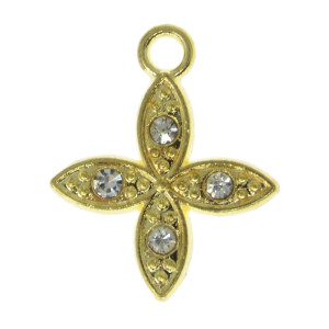 Pingente, Flor Quatro Pétalas, Ouro/Cristal
