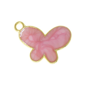 Pingente, Borboleta com Resina Marmorizada, Ouro/Rosa Claro
