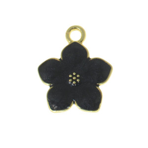Pingente, Flor com Resina Marmorizada, Ouro/Preto