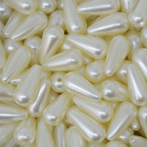 Gota de Pérola ABS, Furo Passante, 08mm x 16mm, Creme