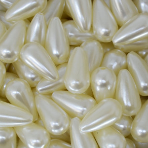 Gota de Pérola ABS, Furo Passante, 09mm x 17mm, Creme