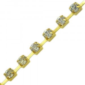 Fio de Strass, SS16, Ouro, Strass Cristal