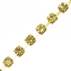 Fio de Strass, SS16, Ouro, Strass Light Colorado Topaz