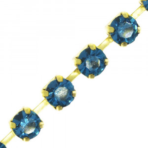 Fio de Strass, SS28, Ouro, Strass Blue Zircon