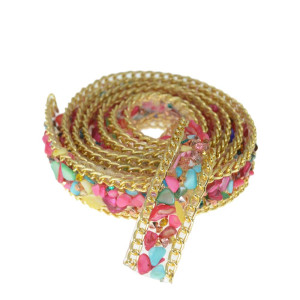 Manta de Cascalho com Corrente Dourada, 15mm, Rosa/Azul/Verde