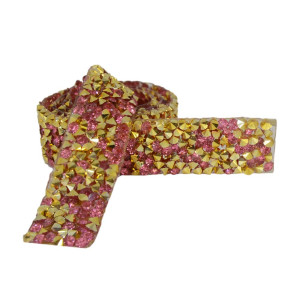 Tira de Strass, 15mm, Rosa/Dourado