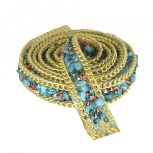 Manta de Cascalho com Corrente Dourada, 15mm, Azul Turquesa