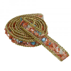 Manta de Cascalho com Corrente Dourada, 15mm, Laranja/Turquesa