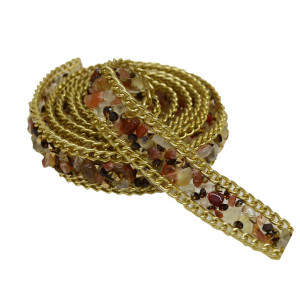 Manta de Cascalho com Corrente Dourada, 15mm, Marrom/Laranja/Amarelo