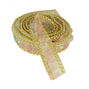 Manta de Cascalho com Corrente Dourada, 15mm, Rosa Pastel/Verde Pastel