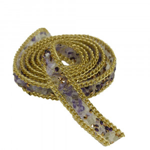 Manta de Cascalho com Corrente Dourada, 15mm, Roxo/Lilás/Branco