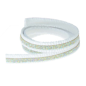 Tira de Tecido Elástica com Strass, 15mm, Branco