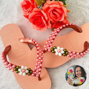 Chinelo Trama de Pérolas Rosa - Alane Tainã
