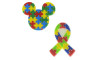 Aplique de Borracha, Autismo Quebra-Cabeça, Mickey e Laço