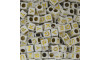 Miçanga Plástica, Letras Aleatórias, Quadrado 07mm, Branco/Dourado