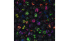 Miçanga Plástica, Letras Aleatórias, Redondo 07mm, Preto/Colorido Neon