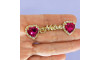 Cabedal Mãe, Coração com Strass, Banhado, Rebite, Pink