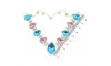 Cabedal Carol, Passante, Correntinha, Azul Tiffany/Rosa Claro/Cristal