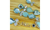 Cabedal Mãe, Gotas com Strass, Banhado, Rebite, Azul Tiffany