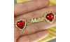 Cabedal Mãe, Coração com Strass, Banhado, Rebite, Vermelho