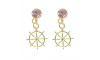 Piercing de Rebite com Pingente, Leme, Strass Rosa Claro
