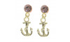 Piercing de Rebite com Pingente, Âncora, Strass Rosa Claro